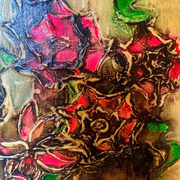 Vintage 1965 Palette Knife Floral Oil Painting Signed MCM Wood Velvet Frame - Picture 4 of 16